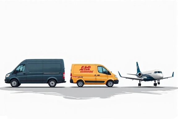 Delivery trucks and packages symbolizing various shipping options