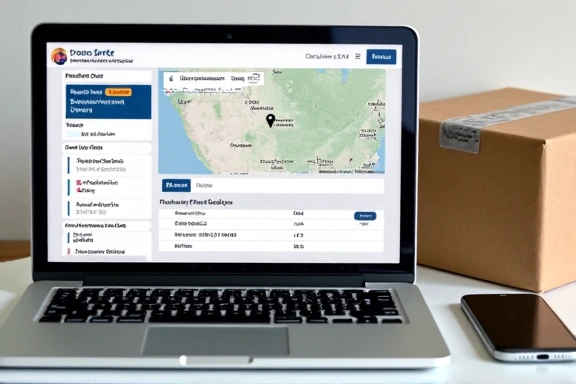Package tracking interface on a laptop